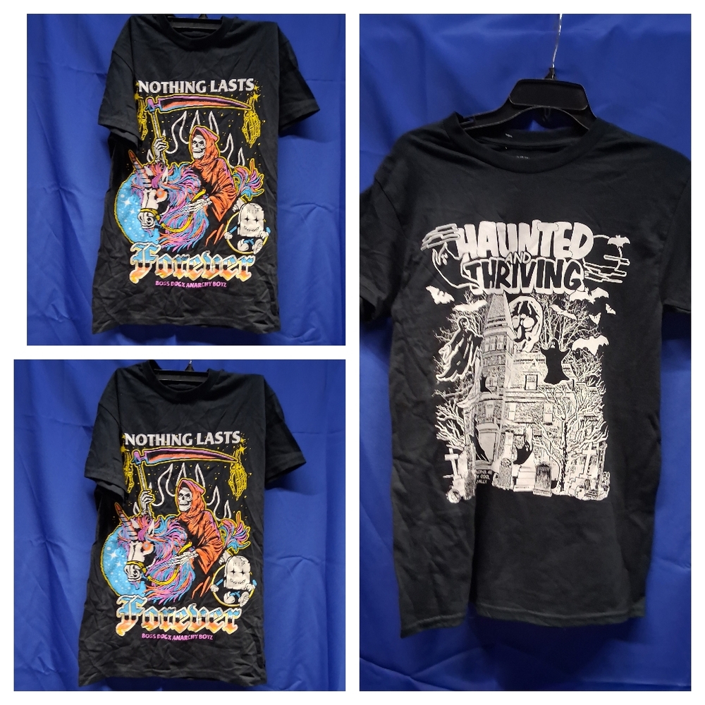 3 Black Graphic Kids T-Shirts, Arcane, Anarchy Boyz Sz Small